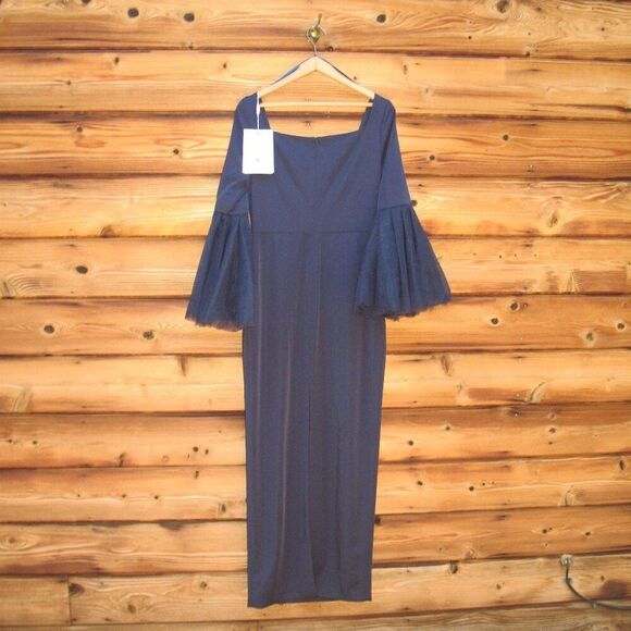 MAC DUGGAL 11233 Womens  Navy  Flounce Sleeve Square Neck Column Gown - Picture 9 of 11